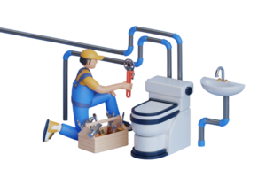 a-male-plumber-inspects-pipes-for-the-central-water-supply-of-the-toilet-plumber-in-the-bathroom-plumbing-repair-service-3d-illustration-png