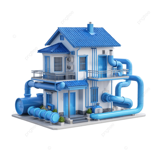 pngtree-modern-3d-house-design-featuring-blue-colors-and-pipeline-sewerage-on-png-image_16669975